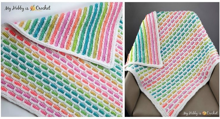 Unicorn Bricks Baby Blanket Crochet Free Pattern- Block #Blanket; Free Crochet Patterns