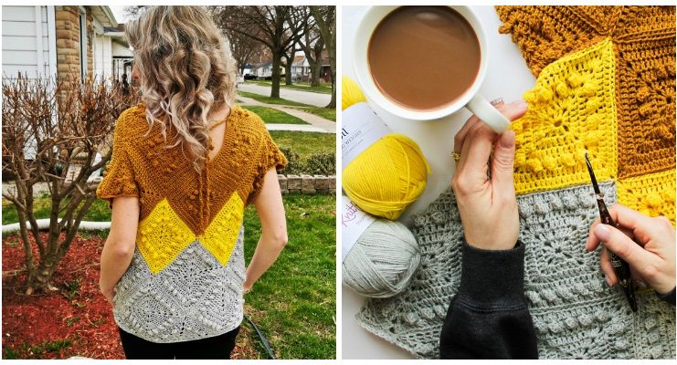 Granny Square Sweater Top Crochet Free Pattern - Women Summer #Top Free #Crochet; Patterns