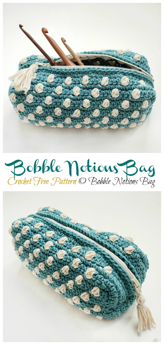 Bobble Notions Bag Crochet Free Pattern - #Clutch; Purse Bag Free #Crochet; Patterns