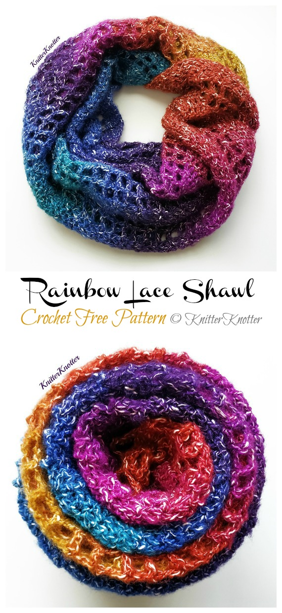 Rainbow Lace Shawl Crochet Free Pattern - Women Lace #Shawl; Free #Crochet; Patterns