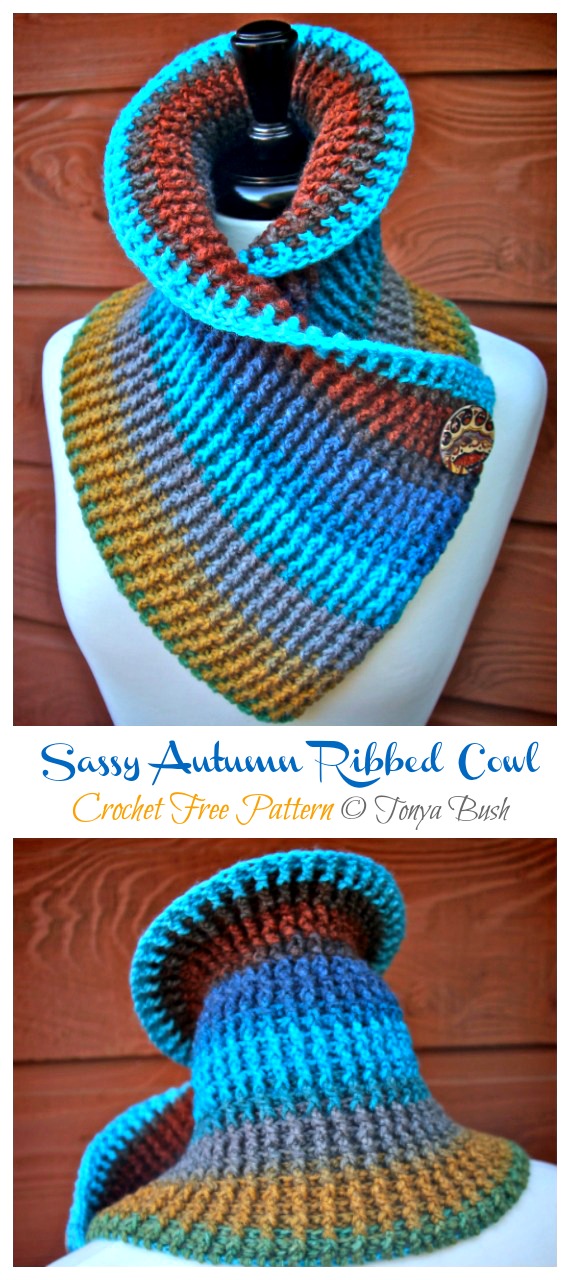 Sassy Autumn Ribbed Cowl Crochet Free Pattern - Women #Cowl; Free #Crochet; Pattern