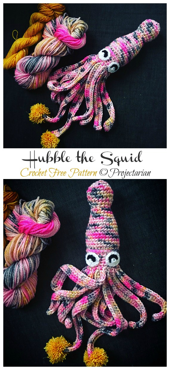 Amigurumi Hubble the Squid Crochet Free Pattern - Crochet #SeaLife; Toys #Amigurumi; Free Patterns