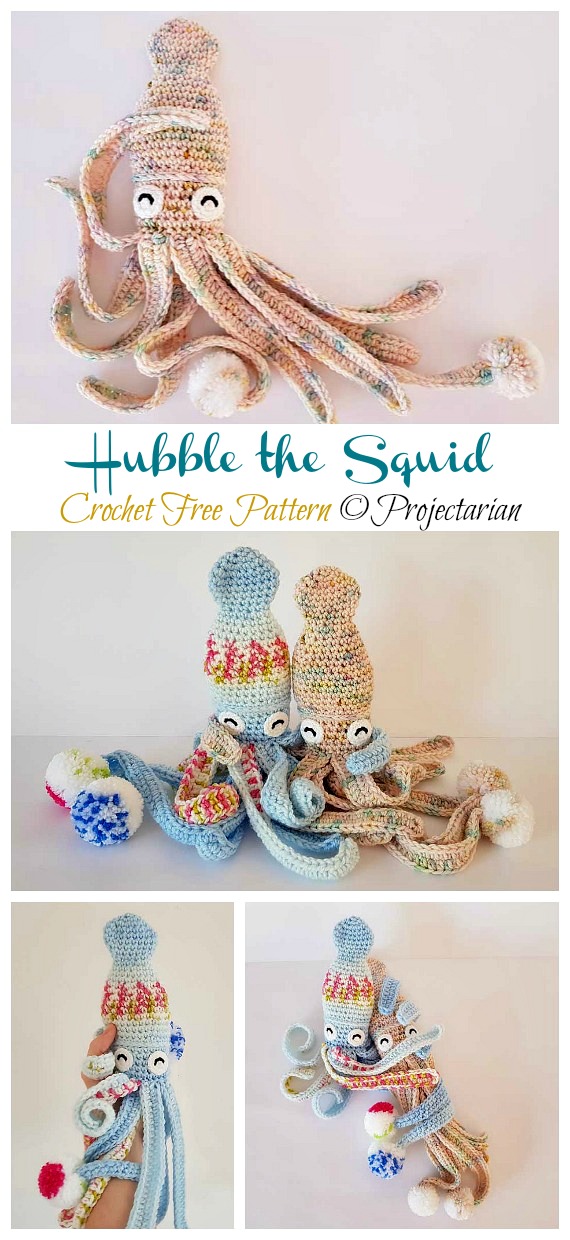 Amigurumi Hubble the Squid Crochet Free Pattern - Crochet #SeaLife; Toys #Amigurumi; Free Patterns