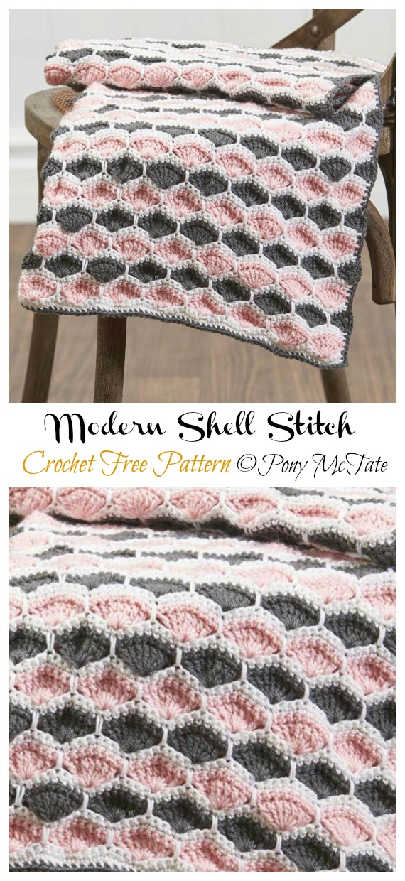 Modern Shell Stitch Blanket Crochet Free Pattern  - Shell Stitch  #Blanket; Free #Crochet; Patterns