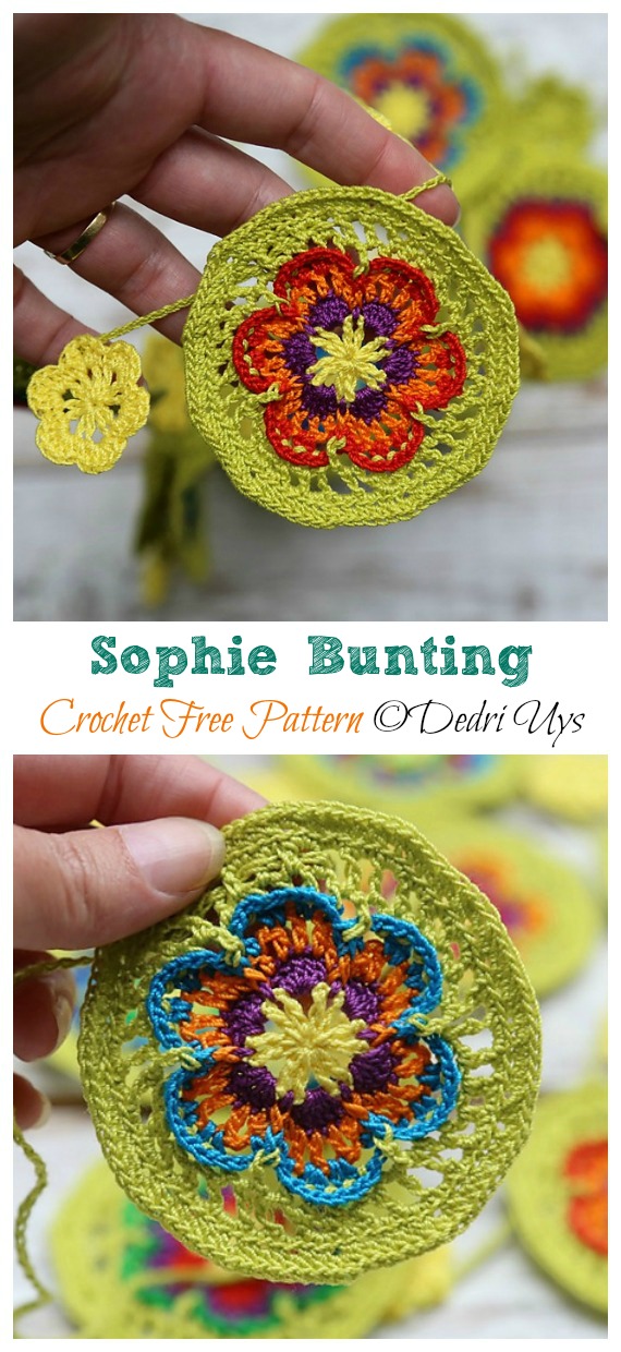 Sophie Bunting Free Crochet Pattern - Party #Bunting ; #Crochet; Free Patterns