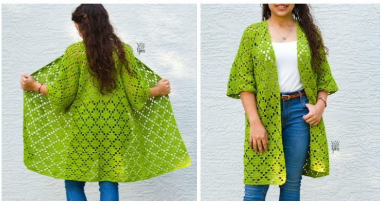 Diamond Kimono Crochet Free Pattern- Women #Kimono; #Cardigan; Free #Crochet; Patterns