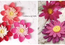 Dahlia Flower Applique Crochet Free Pattern - 3D Flower Free #Crochet; Patterns