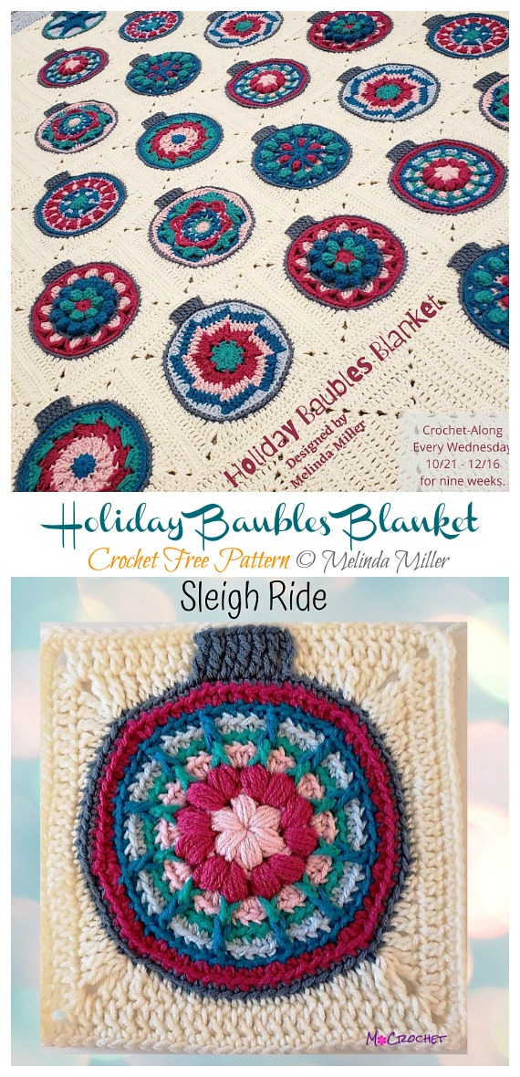 Holiday Baubles Blanket Crochet Free Pattern - #Granny; Square #Blanket; Free #Crochet; Patterns