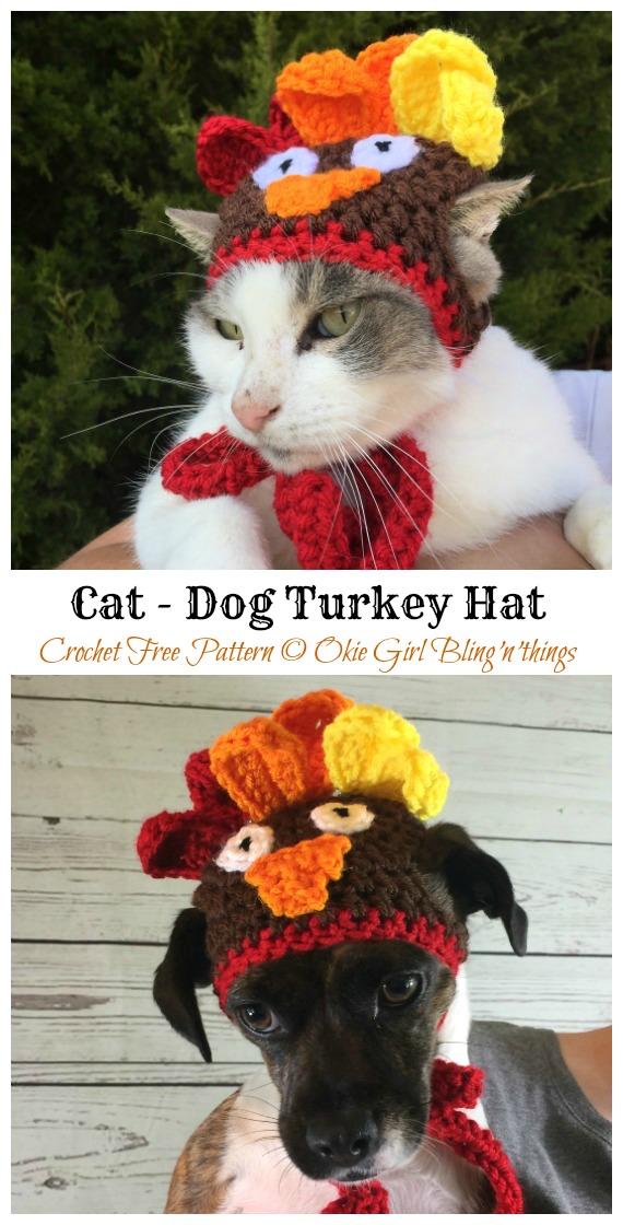 Cat - Dog Turkey Hat Free Crochet Pattern - Christmas Pet Hat #Crochet Patterns