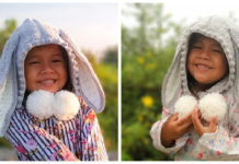 Bunny Hoodie Hat Crochet Free Pattern- Kids #Beanie; Hat Free #Crochet; Patterns