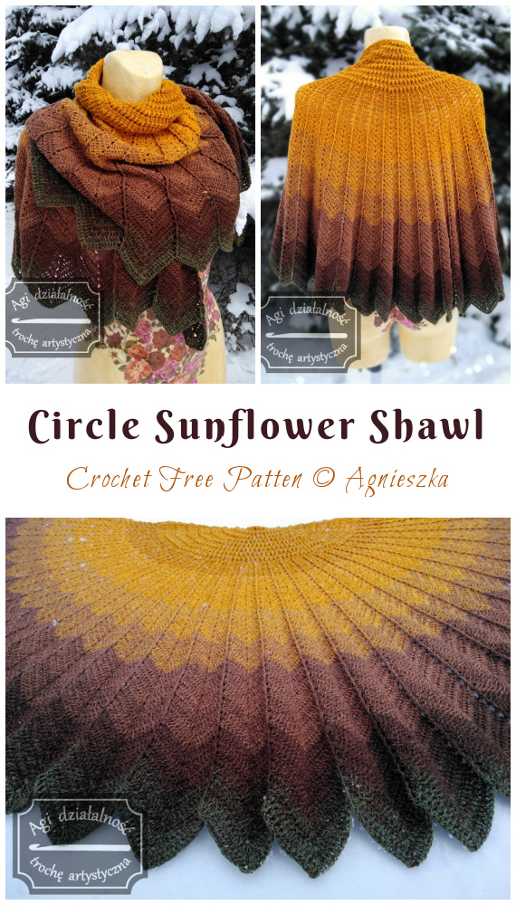 Circle Sunflower Shawl Crochet Free Pattern - Trendy Women #Shawl; Free #Crochet; Patterns