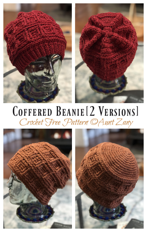 Coffered Beanie Crochet Free Pattern