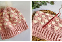 Puff Hearts Beanie Hat Crochet Free Pattern [Video]