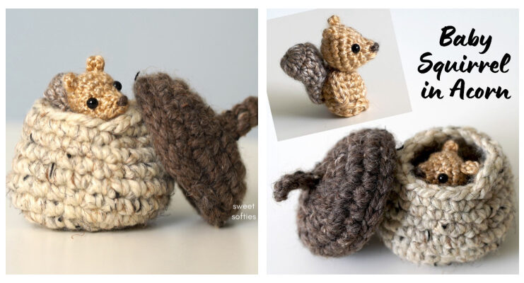 Amigurumi Baby Squirrel in Acorn Crochet Free Pattern