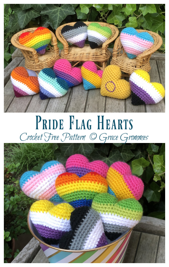 Pride Flag Hearts Crochet Free Pattern - Crochet & Knitting