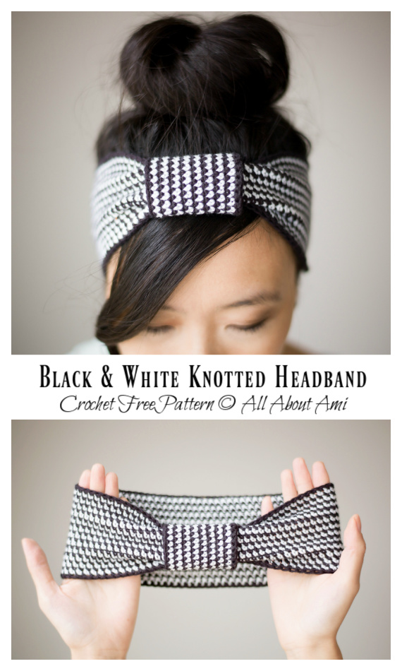 Black & White Knotted Headband Crochet Free Pattern