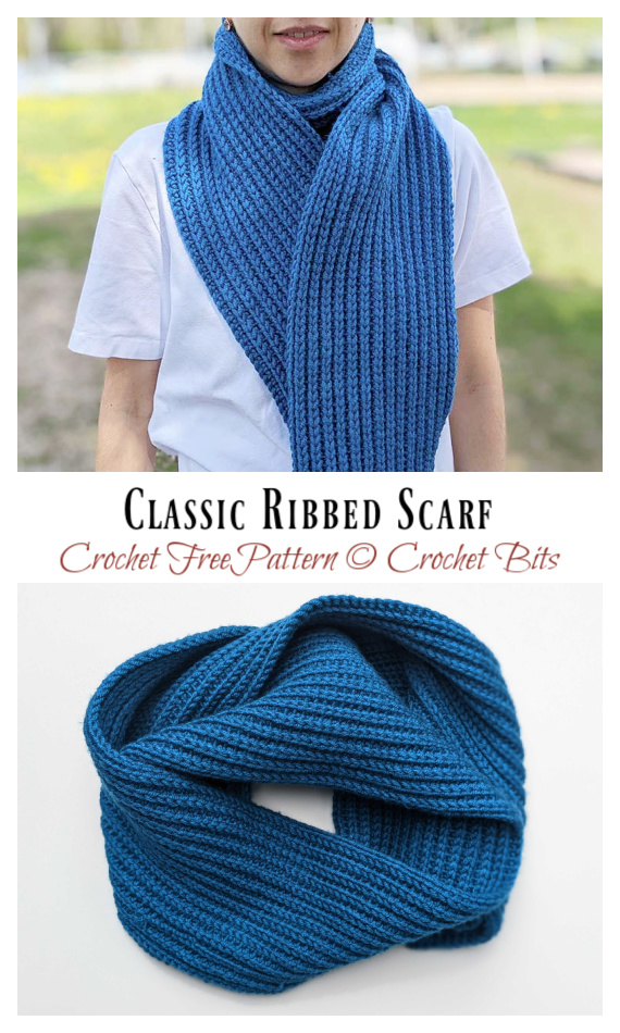 Classic Ribbed Scarf Crochet Free Pattern