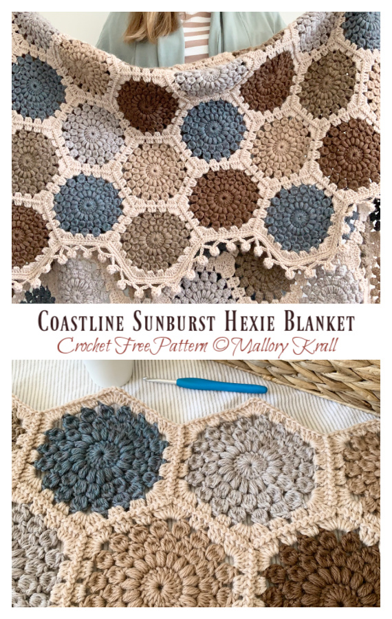 Coastline Sunburst Hexie Blanket Crochet Free Pattern