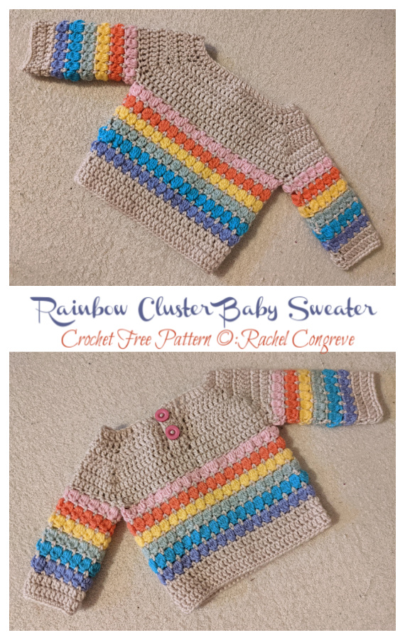 Rainbow Cluster Baby Sweater Crochet Free Pattern