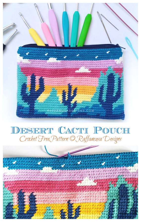 Tapestry Desert Cacti Pouch Crochet Free Pattern