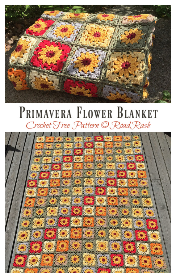 Primavera Flower Blanket Crochet Free Pattern