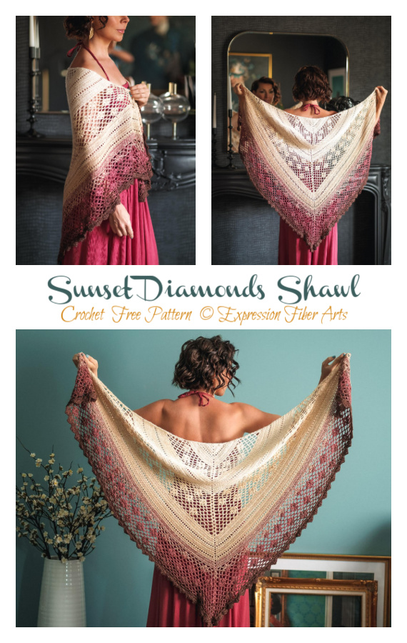 Sunset Diamonds Lace Shawl Crochet Free Pattern