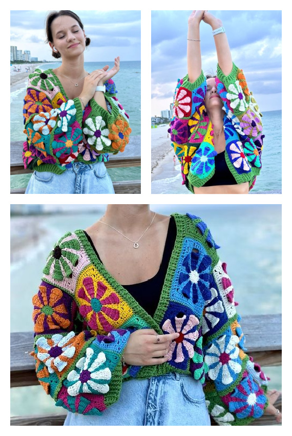 Daisy Granny Square Sweater Cardigan Crochet Pattern