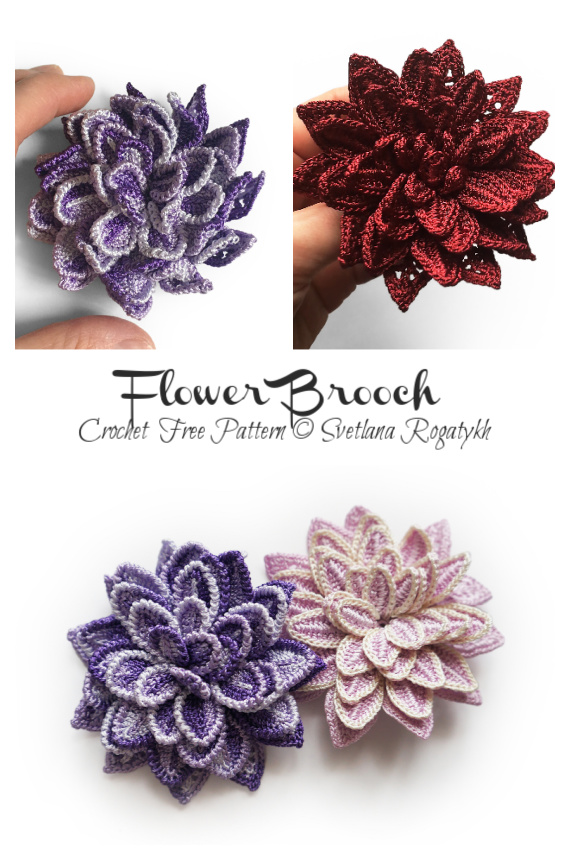 Flower Brooch Crochet Free Pattern