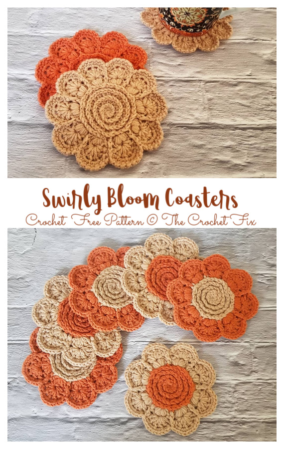 Swirly Bloom Coasters Crochet Free Pattern - Crochet & Knitting