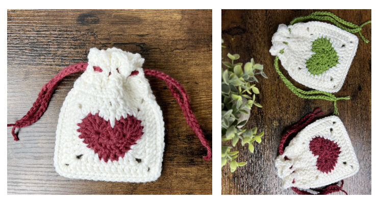 Heart Drawstring Pouch Crochet Free Pattern